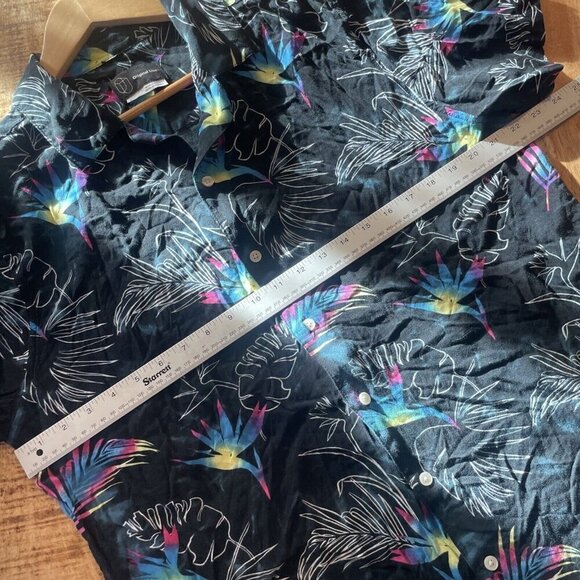 Hawaiian Button Down Aloha Floral Shirt Men L Original Use Black Rayon - Picture 9 of 10